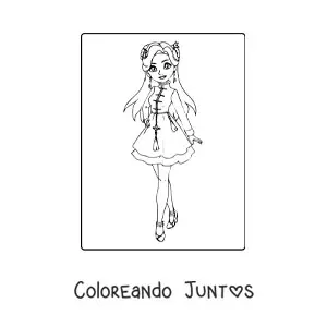 Imagen para colorear de chica animada con vestido de moda casual