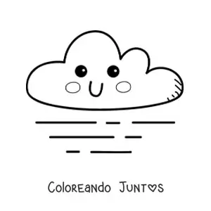 Imagen para colorear de nube kawaii animada con viento