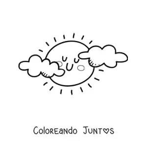 Imagen para colorear de Sol kawaii animado nublado