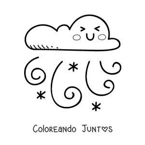 Imagen para colorear de nube kawaii animada con ráfaga de viento