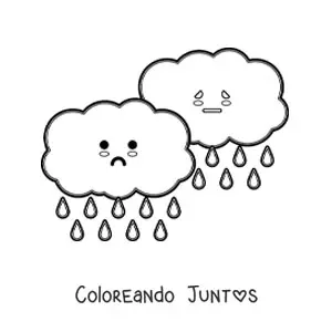 Imagen para colorear de nubes de lluvia kawaii animadas