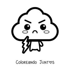 Imagen para colorear de nube kawaii con rayo