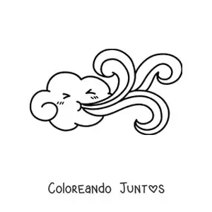 Imagen para colorear de nube kawaii soplando