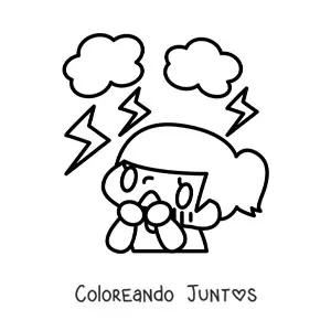 Imagen para colorear de niña asustada por una tormenta