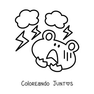 Imagen para colorear de rana animada asustada por una tormenta