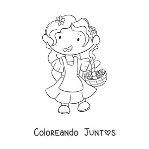 Imagen para colorear de niña kawaii con flores de primavera
