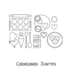 Imagen para colorear de moldes y materiales para hacer y hornear galletas