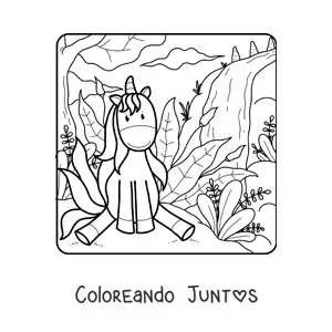 Imagen para colorear de unicornio animado sentado campo de primavera