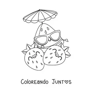 Imagen para colorear de frutas kawaii de verano