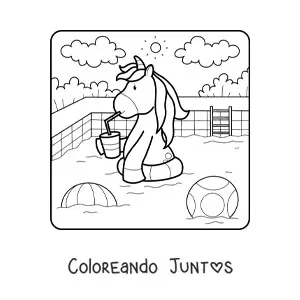 Imagen para colorear de unicornio animado en piscina de verano