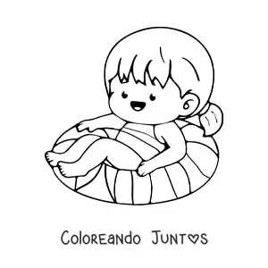 Imagen para colorear de niña kawaii en verano