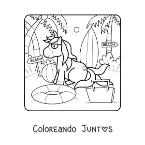 Imagen para colorear de unicornio en vacaciones de verano