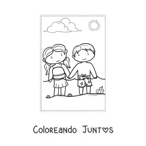 Imagen para colorear de niños kawaii en verano