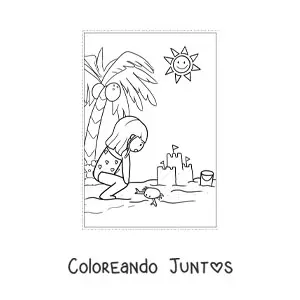 Imagen para colorear de niña kawaii de vacaciones de verano
