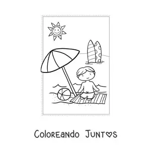 Imagen para colorear de niño kawaii de vacaciones de verano