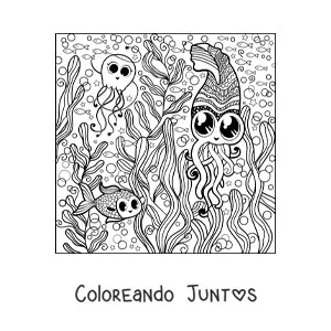 Imagen para colorear de animales marinos kawaii