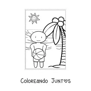 Imagen para colorear de niño kawaii jugando en verano