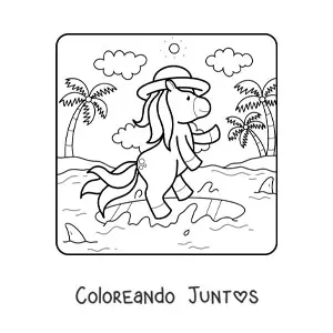 Imagen para colorear de unicornio en paisaje de verano