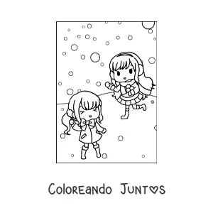 Imagen para colorear de niñas kawaii en invierno