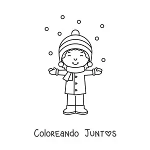 Imagen para colorear de niño kawaii feliz en invierno