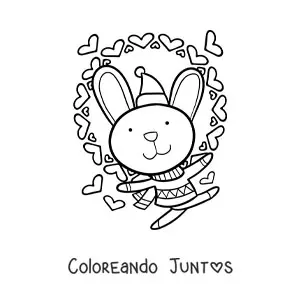 Imagen para colorear de conejito kawaii de invierno