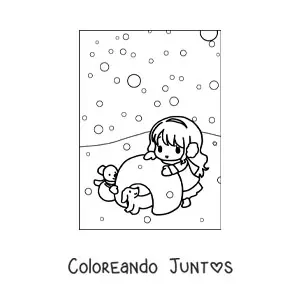 Imagen para colorear de niña kawaii con iglú