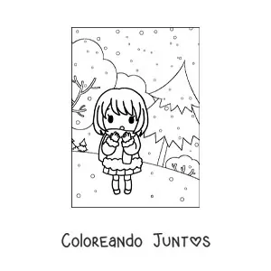 Imagen para colorear de niña kawaii en invierno