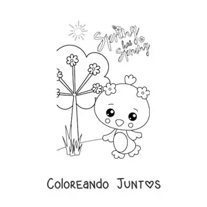 Imagen para colorear de primavera en inglés con pollito kawaii