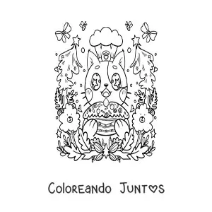 Imagen para colorear de chef gato kawaii animado con un pastel