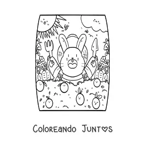 Imagen para colorear de conejo tierno animado comiendo naranjas