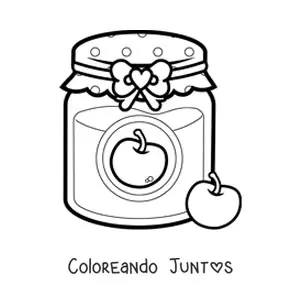 Imagen para colorear de un frasco de jalea de cereza con una cereza al lado