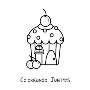 Imagen para colorear de una casa de cupcake con una cereza en el techo