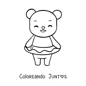 Imagen para colorear de osito kawaii de playa feliz