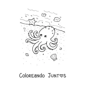 Imagen para colorear de pulpo en orilla del mar