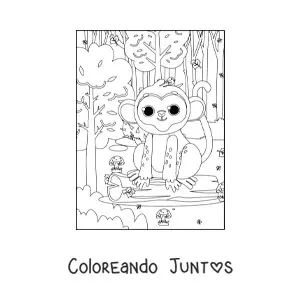 Imagen para colorear de mono de selva tropical kawaii