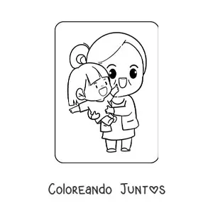 Imagen para colorear de abuela kawaii cargando a su nieta en el Día de los Abuelos