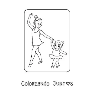 Imagen para colorear de niña kawaii bailando ballet con su mamá en el Día de las Madres