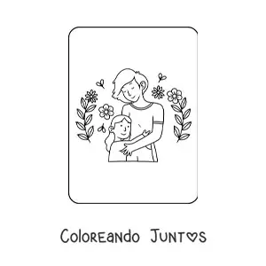 Imagen para colorear de niña kawaii abrazando a su mamá en el Día de las Madres