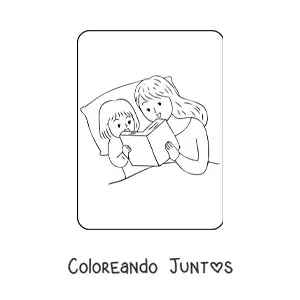 Imagen para colorear de mamá leyendo un cuento a su hija