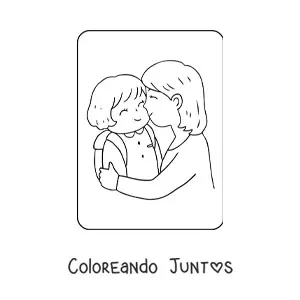 Imagen para colorear de mamá dándole un beso a su hija antes de ir al colegio