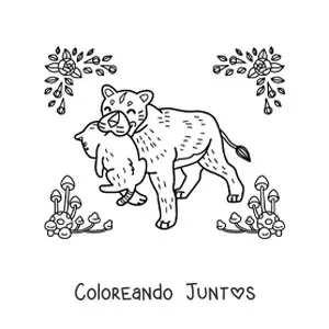 Imagen para colorear de mamá leona con su cría