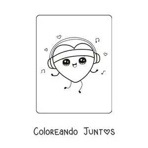 Imagen para colorear de corazón kawaii escuchando música