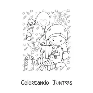 Imagen para colorear de niña con regalo de Año Nuevo