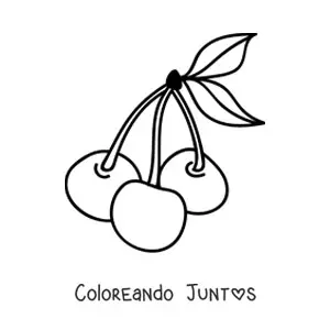 Imagen para colorear de tres cerezas con hojas
