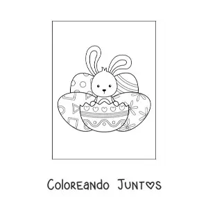 Imagen para colorear de conejo kawaii con huevos de Pascua