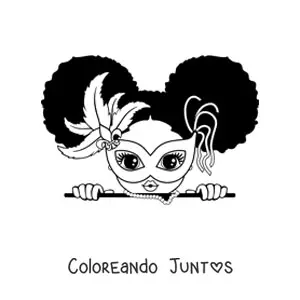 Imagen para colorear de niña kawaii con máscara de Carnaval