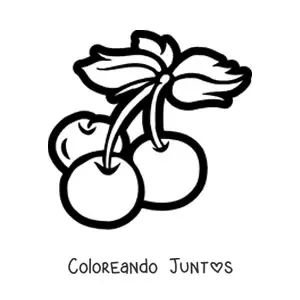 Imagen para colorear de tres cerezas con hojas
