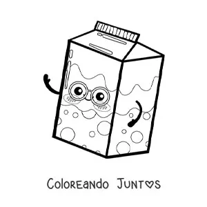 Imagen para colorear de cartón de leche kawaii animada con lentes