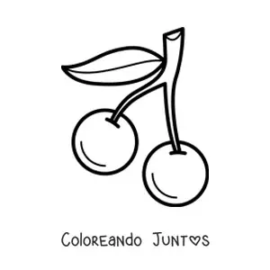 Imagen para colorear de dos cerezas con una hoja