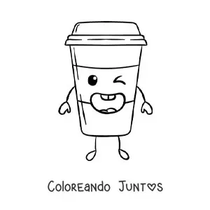 Imagen para colorear de vaso de café kawaii animado fácil